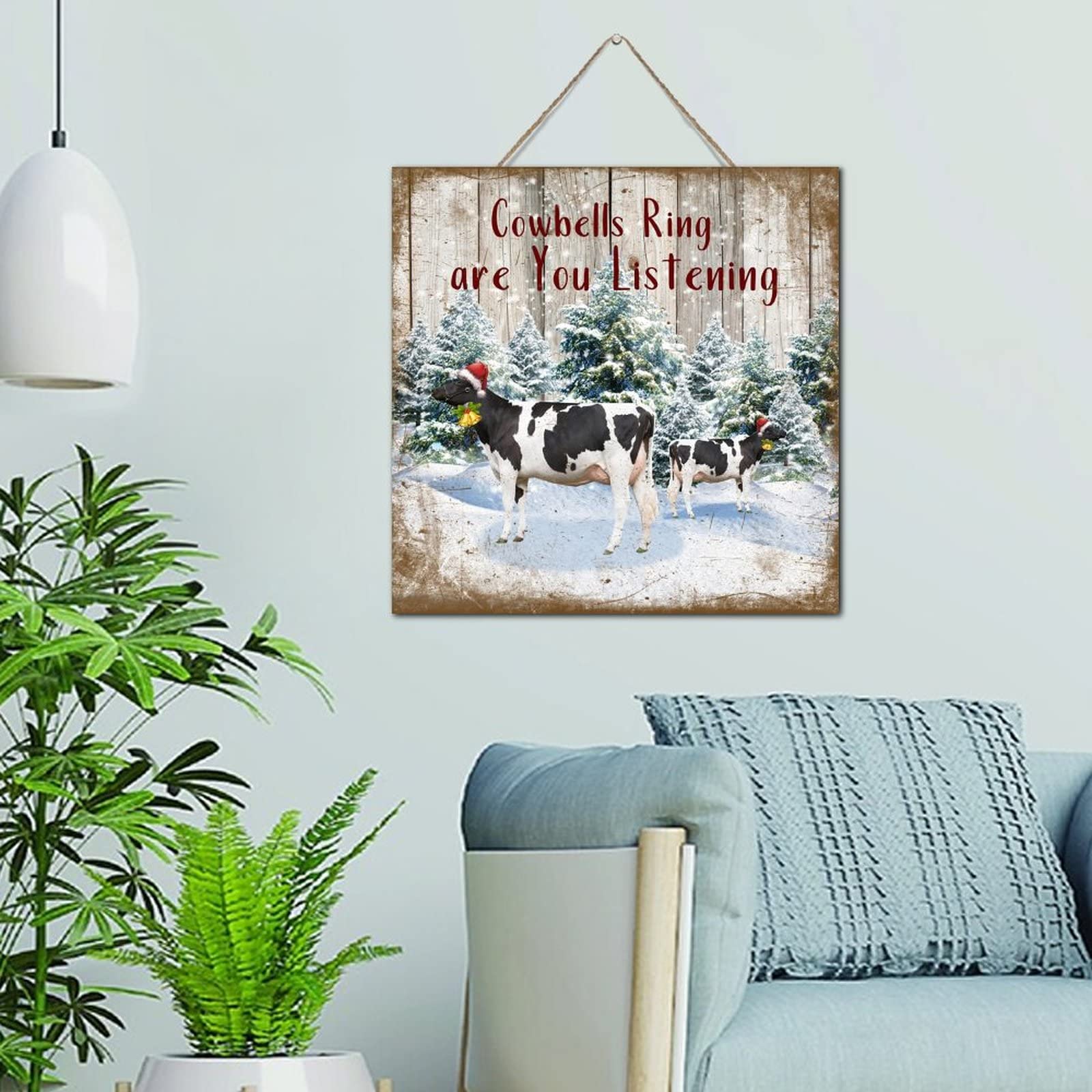 Plaque murale vintage avec cloches en bois 30cm
