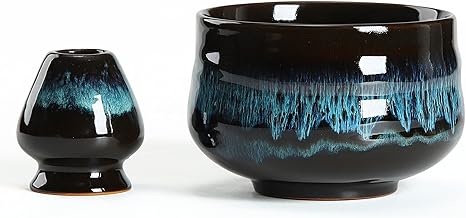 TEANAGOO Japanese Ceramic Matcha Bowl with Whisk Holder, 18 OZ. K14, Blue, Chawan Matcha Tea Bowl, Matcha Ceramic Bowl, Tea Bowls for Matcha, Ceramic Matcha Bowl Traditional Ceremonial Accessories