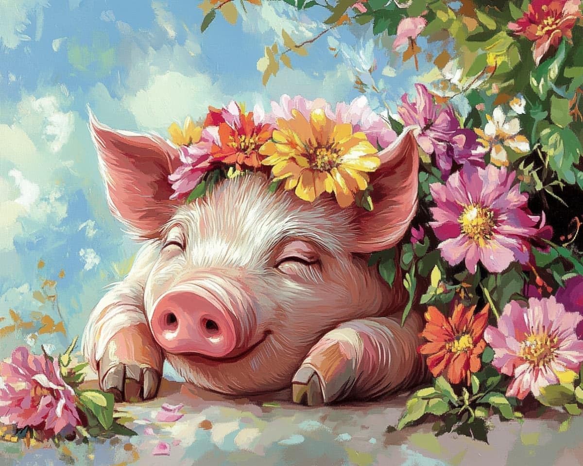 AxiangziK Beginners Stamped Cross Stitch Kits 12x16inch,Pigs in the Flowerbed Range of Embroidery Starter Kits for DIY Printed Cross Stitch Pattern 11CT Needlepoint