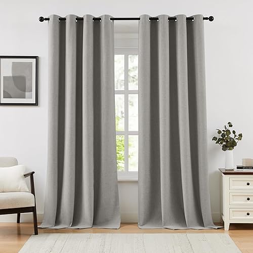Miniatura 17 de Cortinas 100% opacas para dormitorio, cortina opaca de lino estilo granja de 84 pulgadas de largo, juego de 2 paneles, cortinas de ventana con