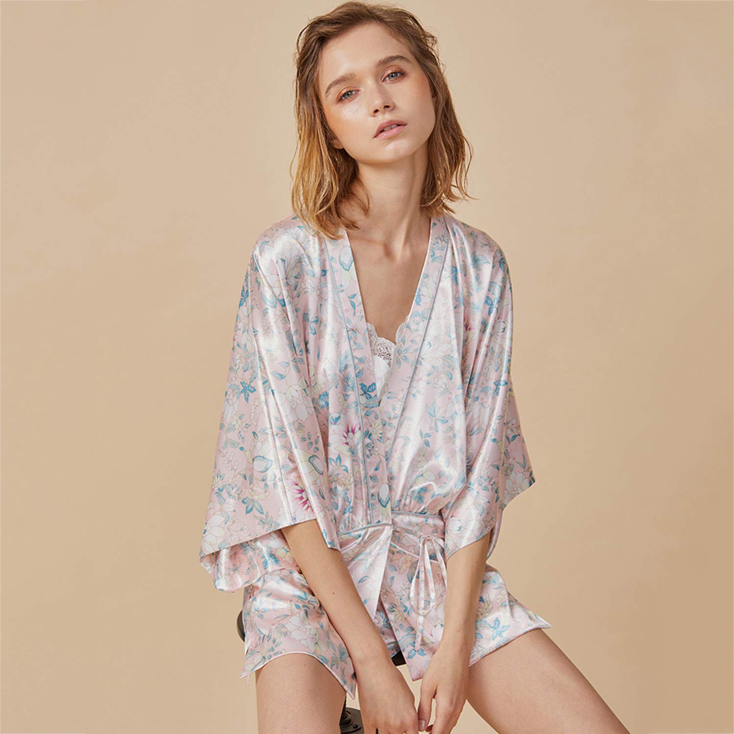 Kimono Suelto De Satén De Lujo, Bata Rosa Estampada, Pijamas De Bata De Baño para Las Vacaciones De Verano, Elegante Regalo De Boda S