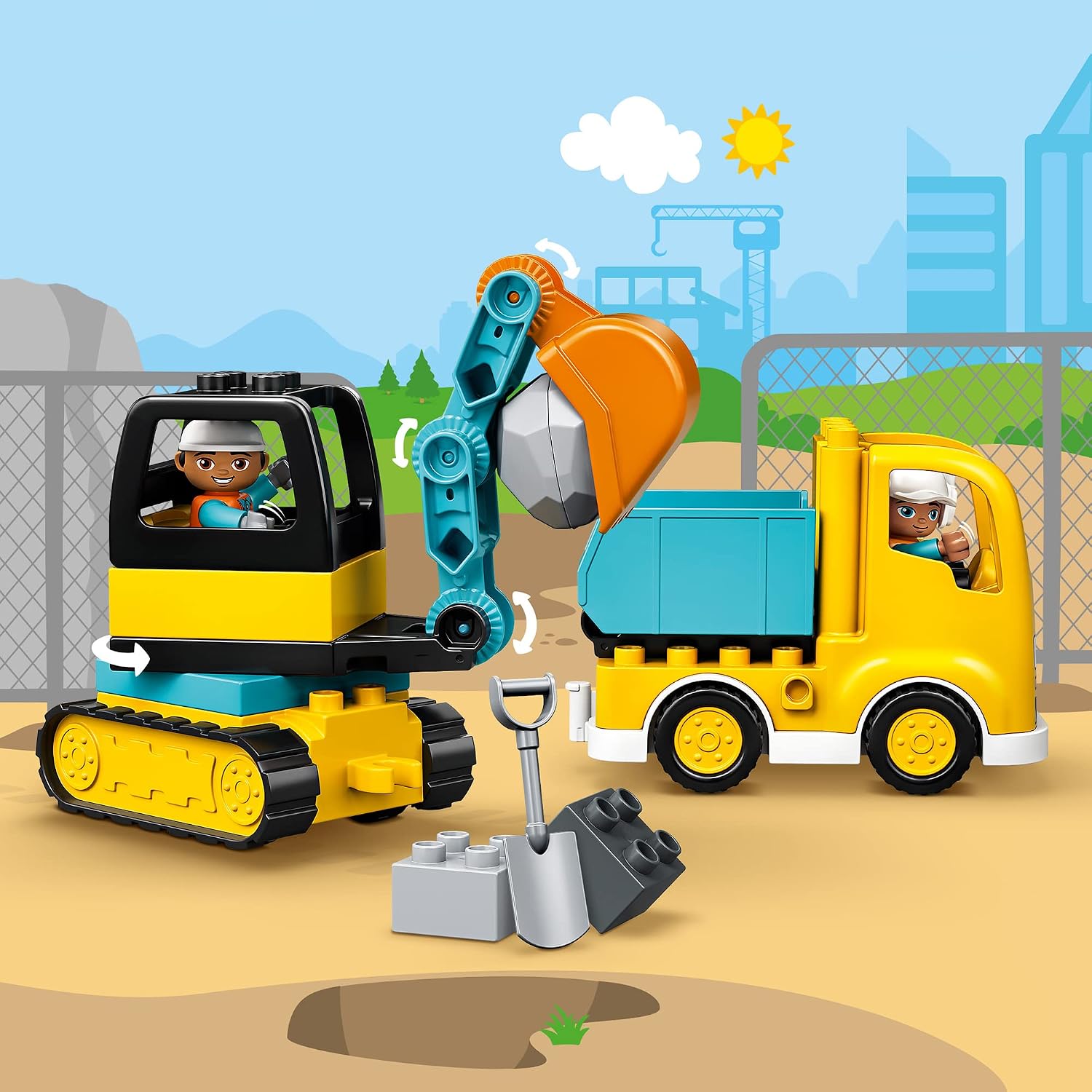 Lego® DUPLO® Construction Truck & Tracked Excavator 10931 Digger Toy and Tipper Truck, Building Site Toy for Kids Aged 2