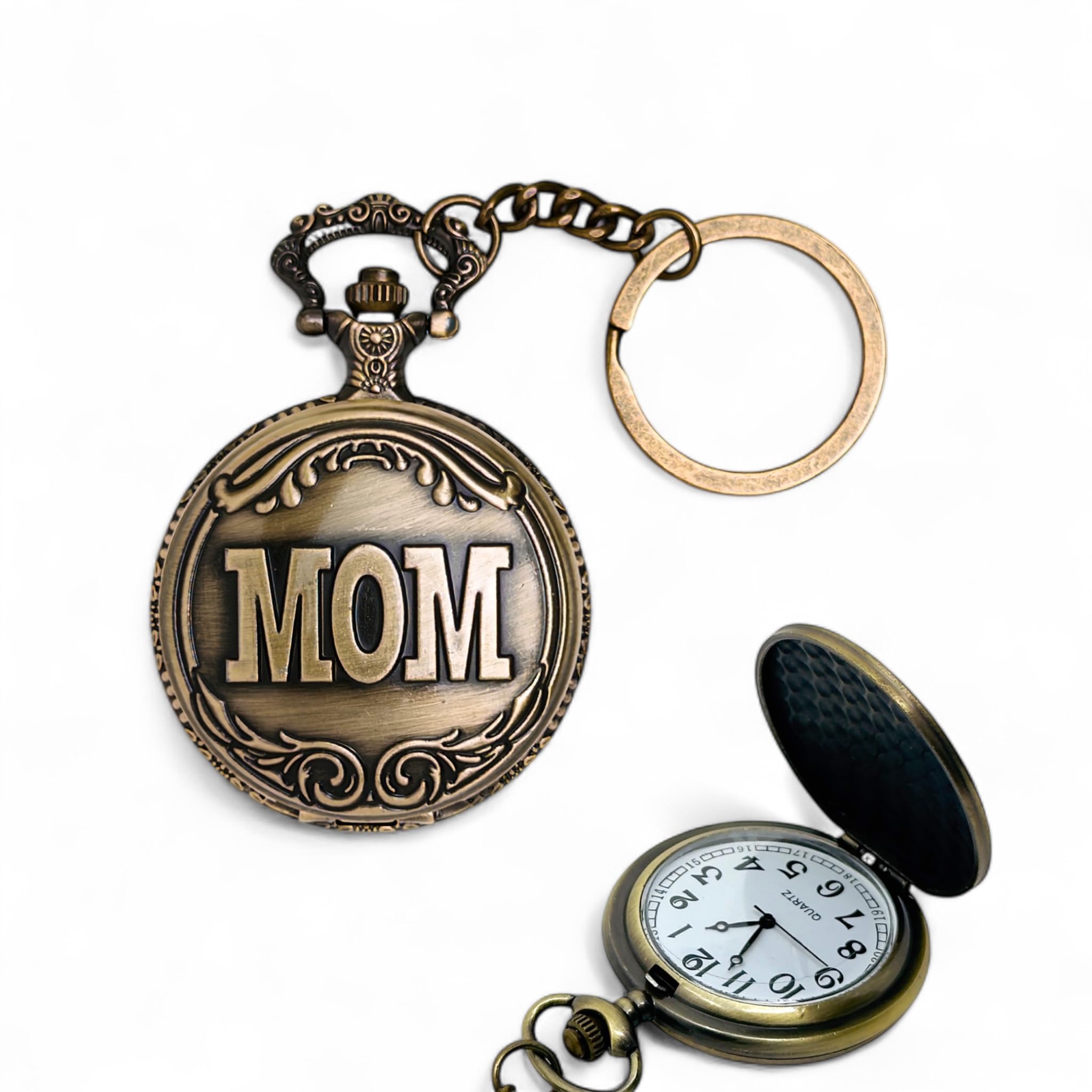 Vintage Pocket Watch Keychain Collection | Antique Bronze Finish | Functional Quartz Watch Keychains for Men & Women | Timeless Collectible for Dad, Mom, Friends & Loved Ones | Scratch Resistant & Rust Proof