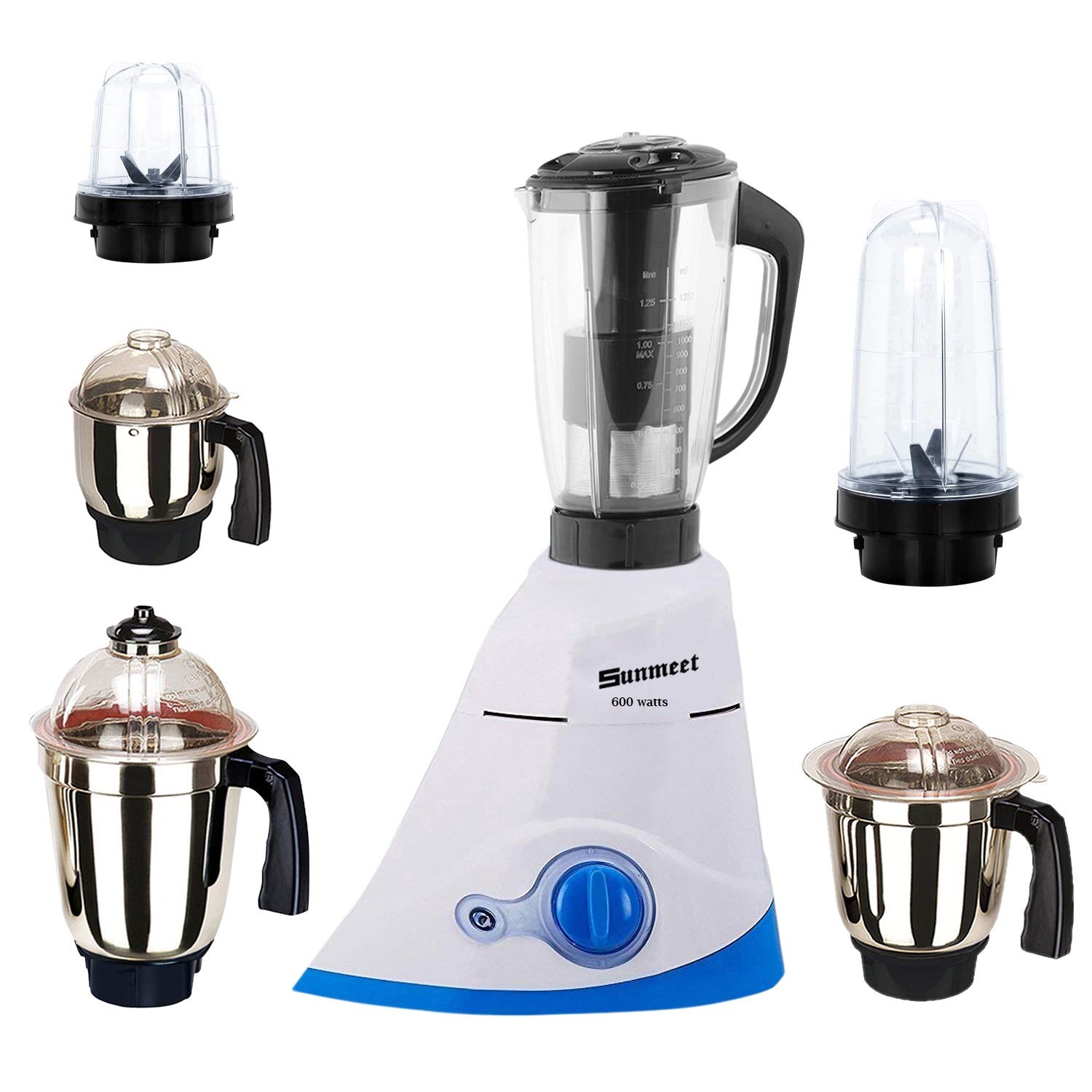 Buy Sunmeet White Blue Color 600Watts Mixer Juicer Grinder with 6 Jar