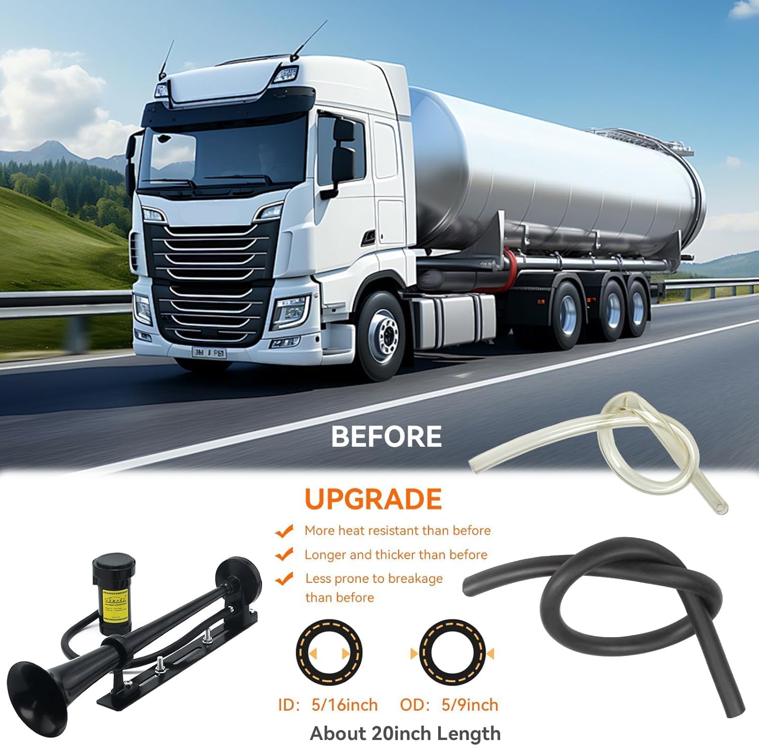 GAMPRO 12V 150DB Car Air Horns with install Mounting Plate, 18 Inches Chrome Zinc Single Trumpet Truck Super Loud Air Horn with Compressor kit for Any 12V Trucks Lorrys Trains Boats Cars