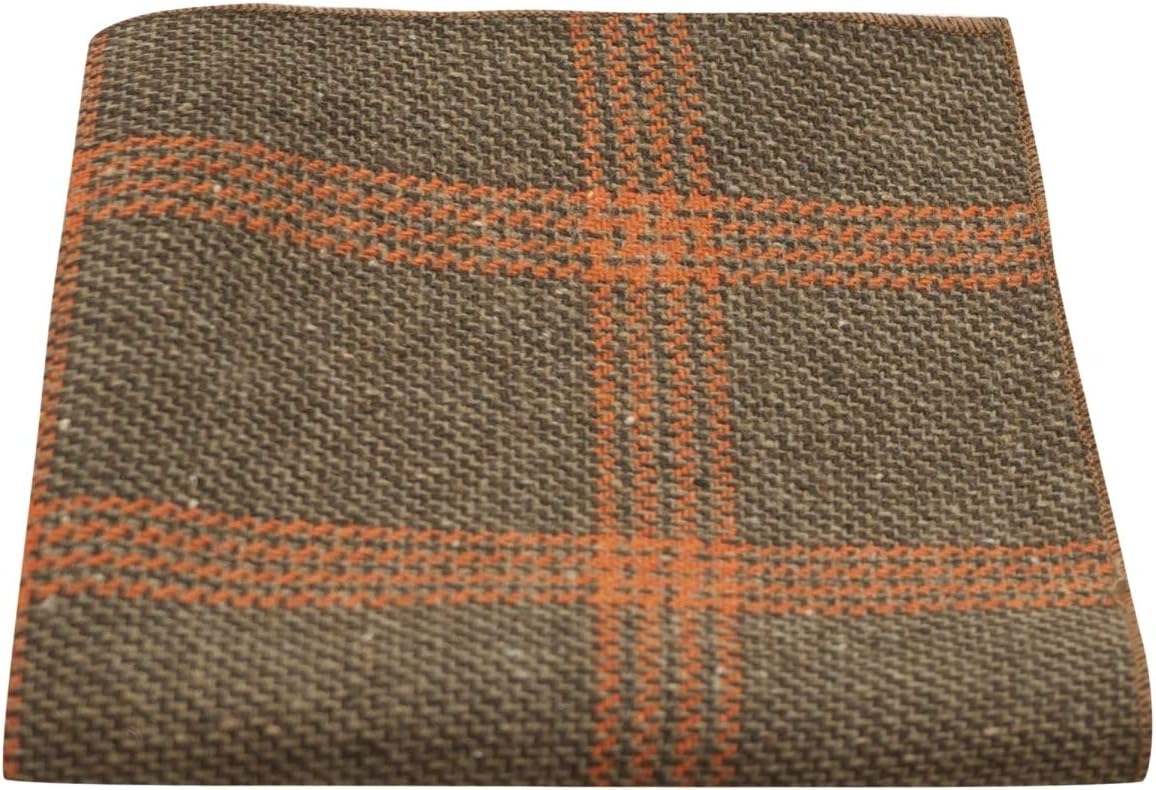 King & Priory Biscuit Brown & Orange Birdseye Check Pocket Square, Handkerchief