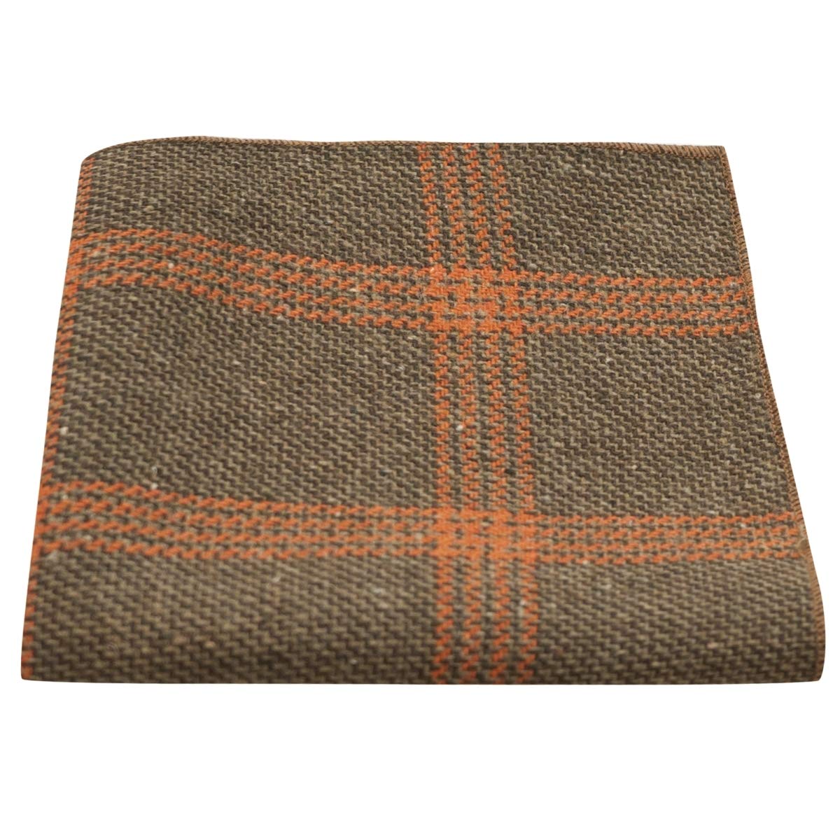 King & Priory Men's Brown Biscuit & Orange Birdseye Check Pocket Square, Handkerchief
