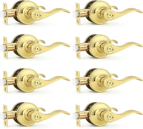 Miniatura 79 de Probrico - Paquete de 10 manillas de privacidad para puerta de dormitorio y baño, estilo ondulado, con palancas de níquel satinado.