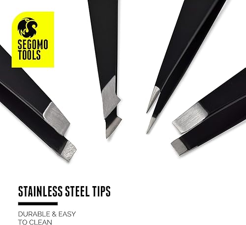 Miniatura 4 de Segomo Tools TW004 - Juego de 4 pinzas para mujer - Kit de depilación encarnada - Desplumador de cejas - Pinzas de precisión - Pinzas planas, en