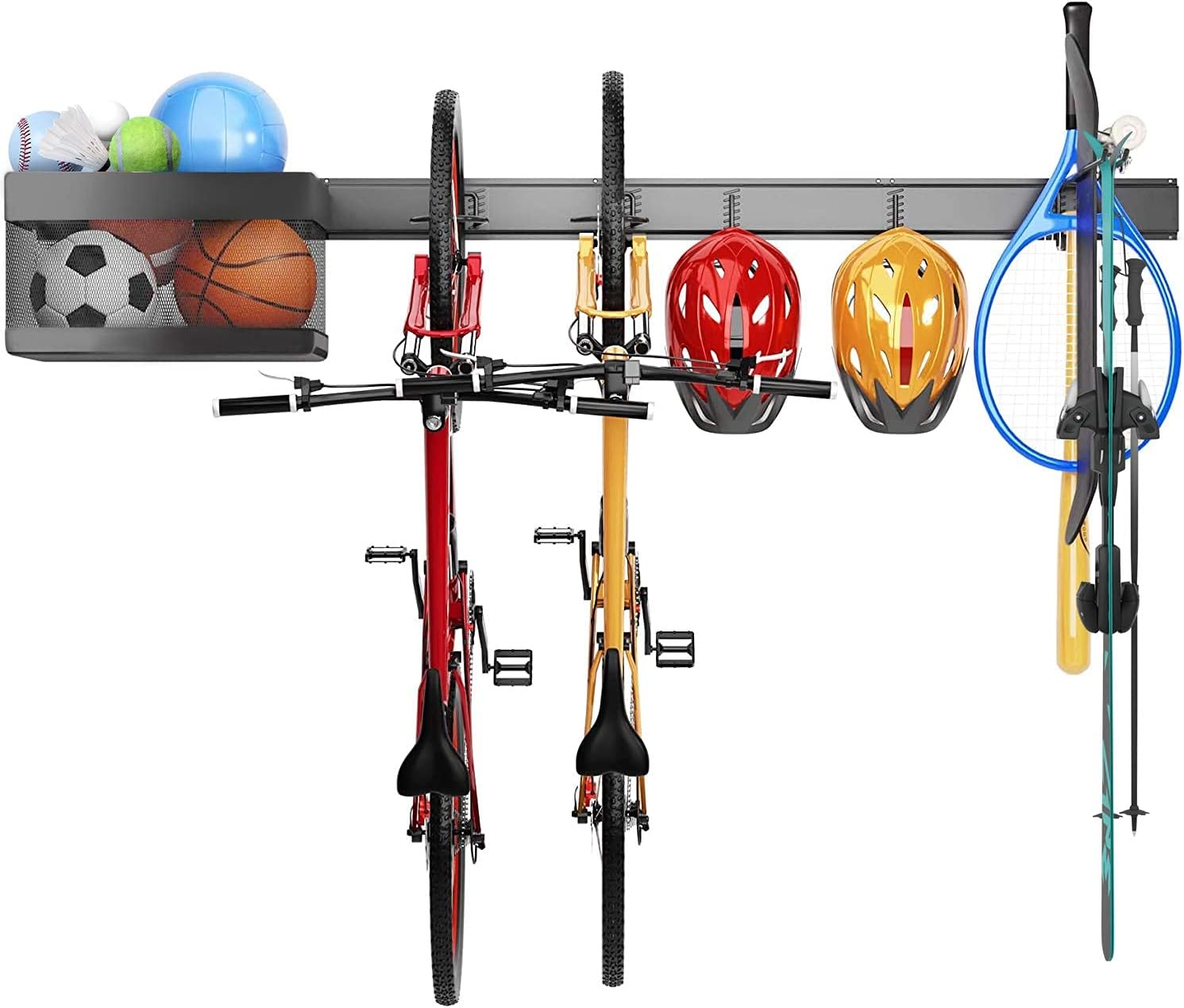 Buу 1 gеt 1 🔥 TORACK Bike Storage Rack with Storage, 2 Bike Racks & 2 Hooks w/Storage Basket & Tool Storage Rack, Wall Mount Compact Garage Organizer for Road, Mountain, Hybrid, Kids Bikes, Sports Storage Station