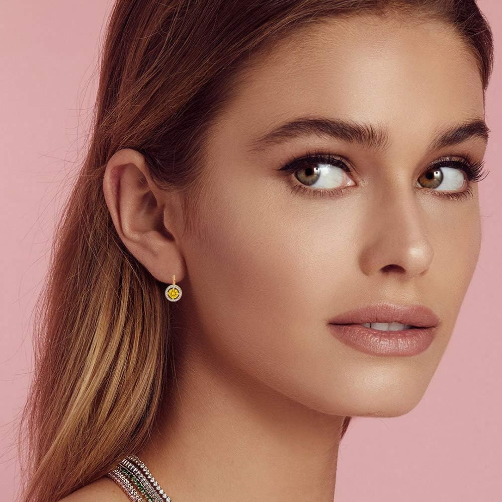 Austrian Crystal Halo Round Drop Leverback Earrings for Women 14K Rose Gold Plated Hypoallergenic Jewelry - Image 2