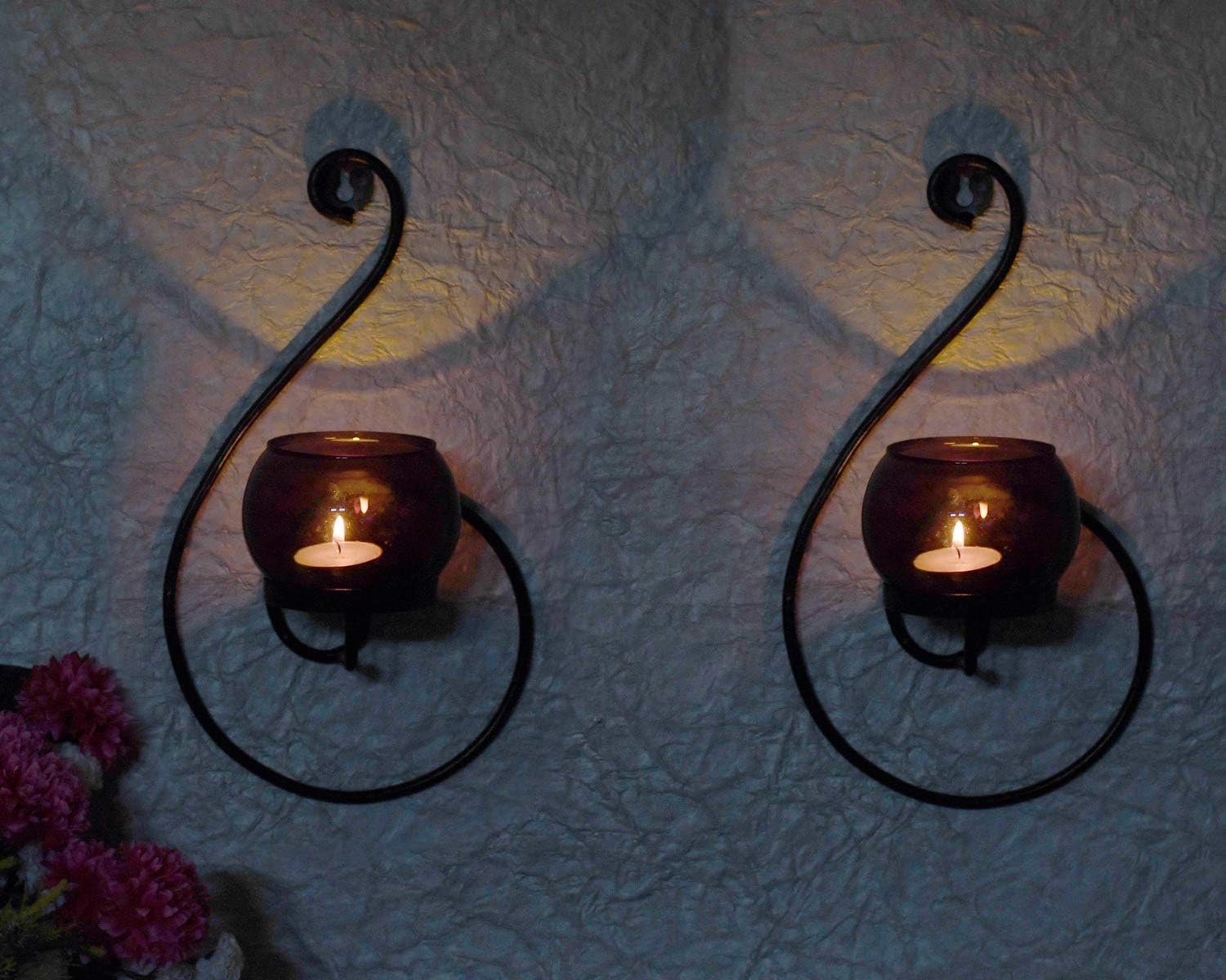 MTRXX Metal Wall Tealight Candle Holders | Decorative Wall Hanging Candle Lamps for Home & Festive Decor (Set of 2)