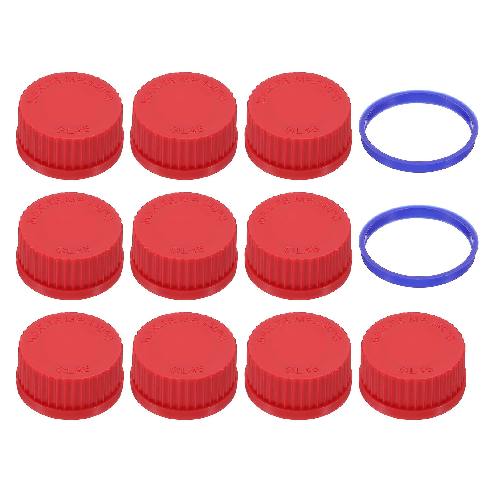 PATIKIL 10 Pcs GL45 Screw Caps, 45mm Polypropylene Cover Seal Screw Cap Thread Media Bottles for GL45 Media Bottles Glass, Red