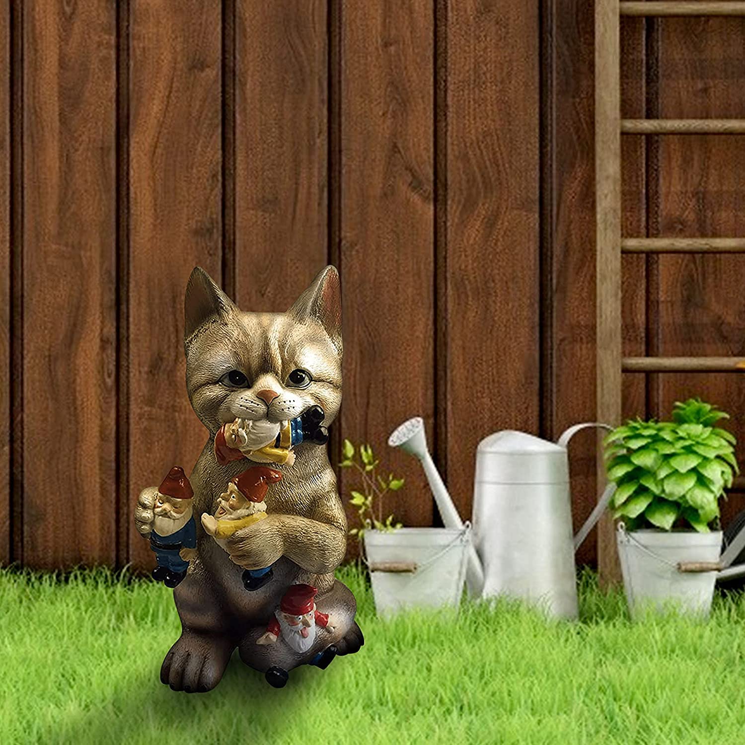 Garten Katzenstatue Aus Kunststoff - Weiß, 8x7x6,5 Cm, Niedliche Dekoration Für Draußen & Drinnen