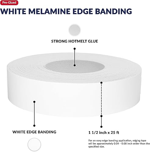 Miniatura 17 de Bandas de borde de melamina blanca de 1/2 pulgada x 25 pies para planchar con ribete adhesivo, reparación de gabinetes, estante laminado, mesa