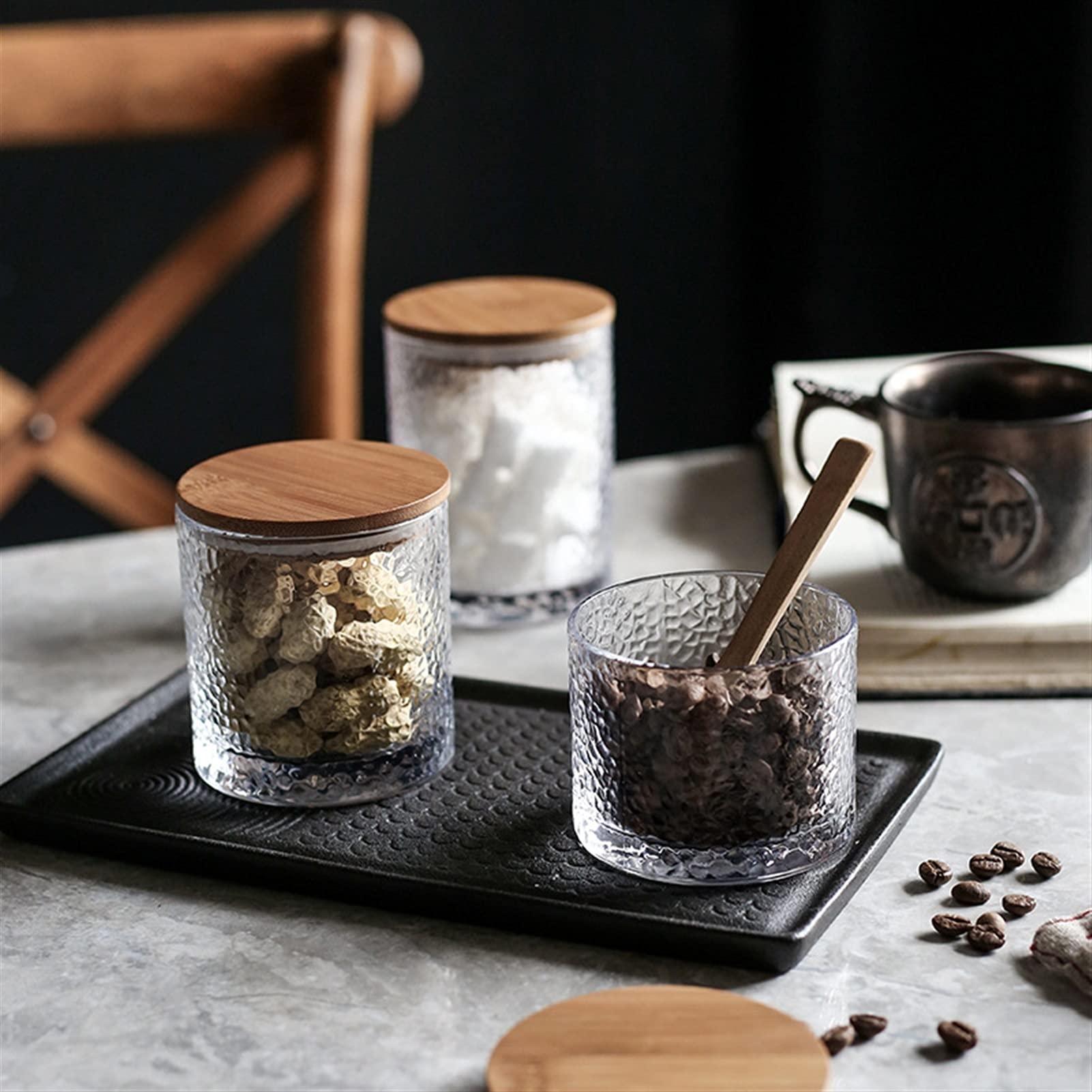 Glas-Gewürzdosen, Kaffeebohnen-Aufbewahrungsglas, Kaffeedose, Flaschen-Aufbewahrungsbehälter, Tee-, Kaffee-, Zucker-Aufbewahrungsdosen, Küchen-Süßigkeitenbox for Kaffee, Tee, Nüsse(320ML)