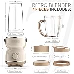La Reveuse Mélangeur de taille personnelle 300 Watts pour Shakes Smoothies Assaisonnements Sauces avec 17 oz Coupe / 10 oz Mug, style rétro