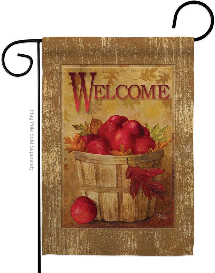 Welcome Apple Basket Decor Garden Flag Fall Thankgiving Home Room Indoor Wall Haning Art Small Banner Tapestry Outdoor Garden Yard Decorations Gifts For Women Her Made In USA