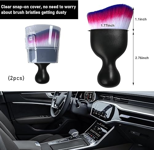 Vista 106 de Ziciner Cepillo de detalles para automóvil, cerdas suaves curvas, colectores de polvo de eliminación automática, tablero universal del vehículo