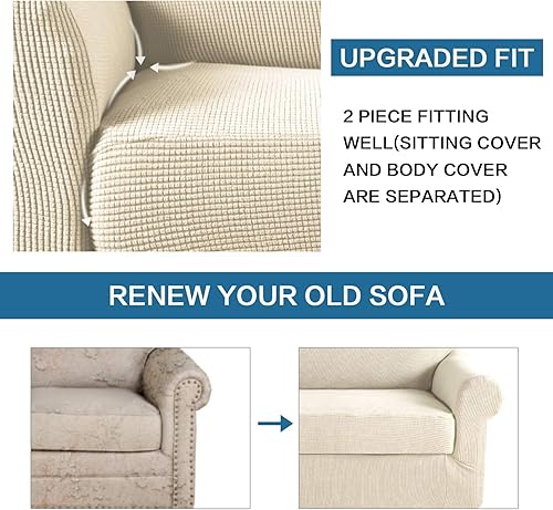 Miniatura 6 de H.Versailtex - Funda para sofá de dos plazas, elástica, sofá de dos plazas de 58 a 72 pulgadas., Microfibra, Natural