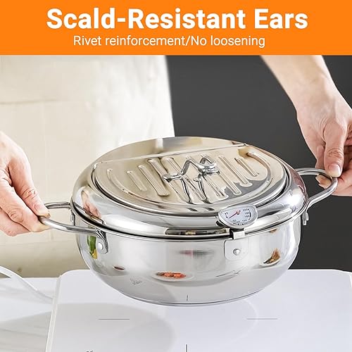 Miniatura 4 de Olla para freidora, olla japonesa con termómetro y escurridor de aceite, olla tempura de acero inoxidable 304 para estufa de gas y cocina de