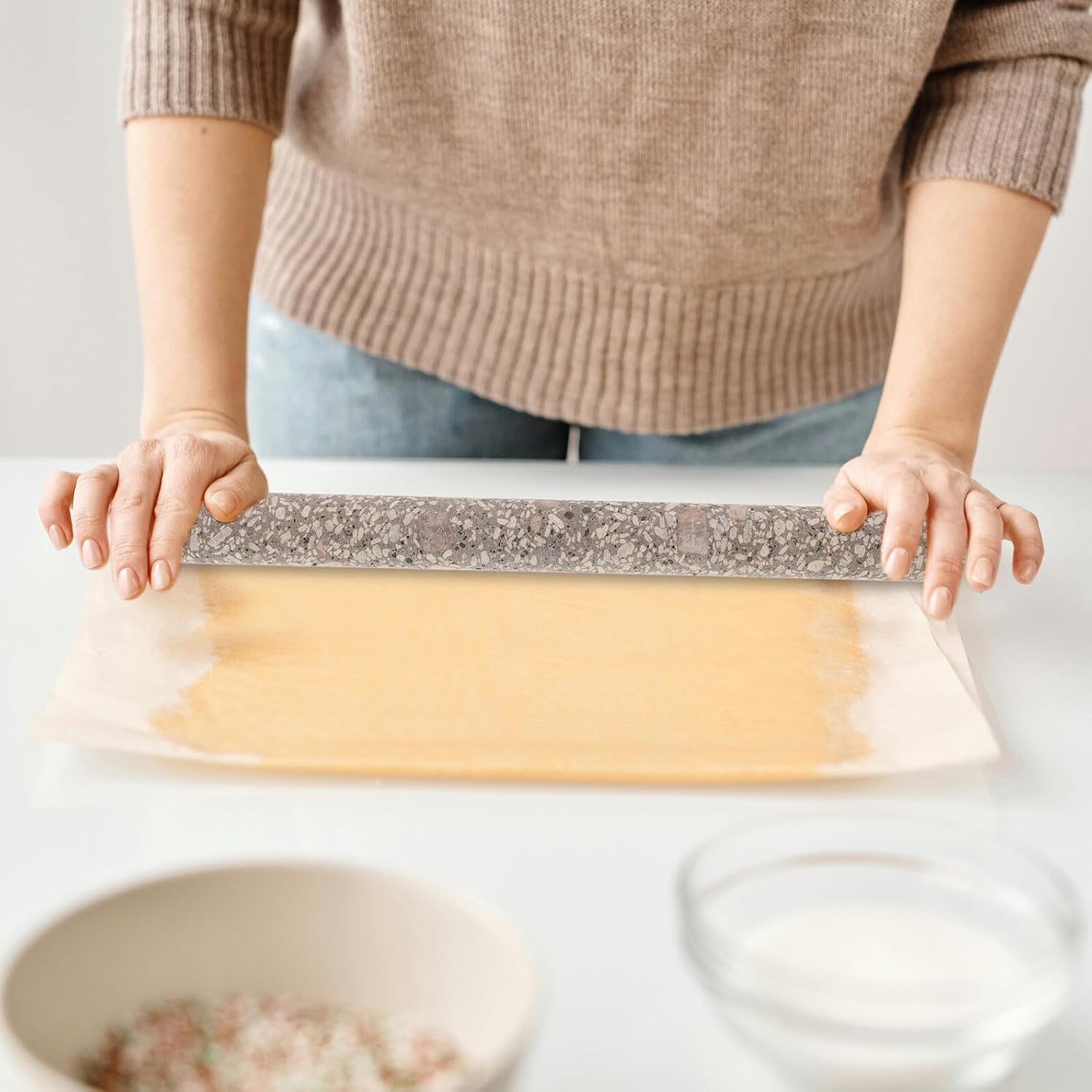 Marble Rolling Pin for Baking 28-30cm Medium Stone Dough Roller Baking Tool for Dumpling Wrappers and Pizza Pastry Kitchen Rolling Stick