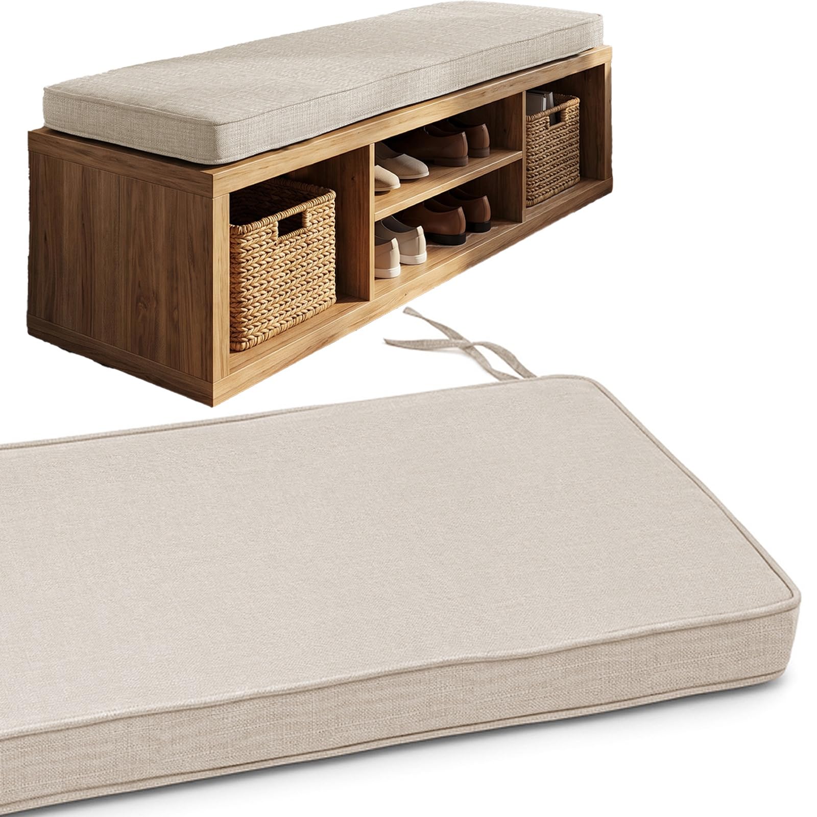 Bench Cushion for Indoor Furniture, Washable Non-Slip Shoe Bench Seat Pad