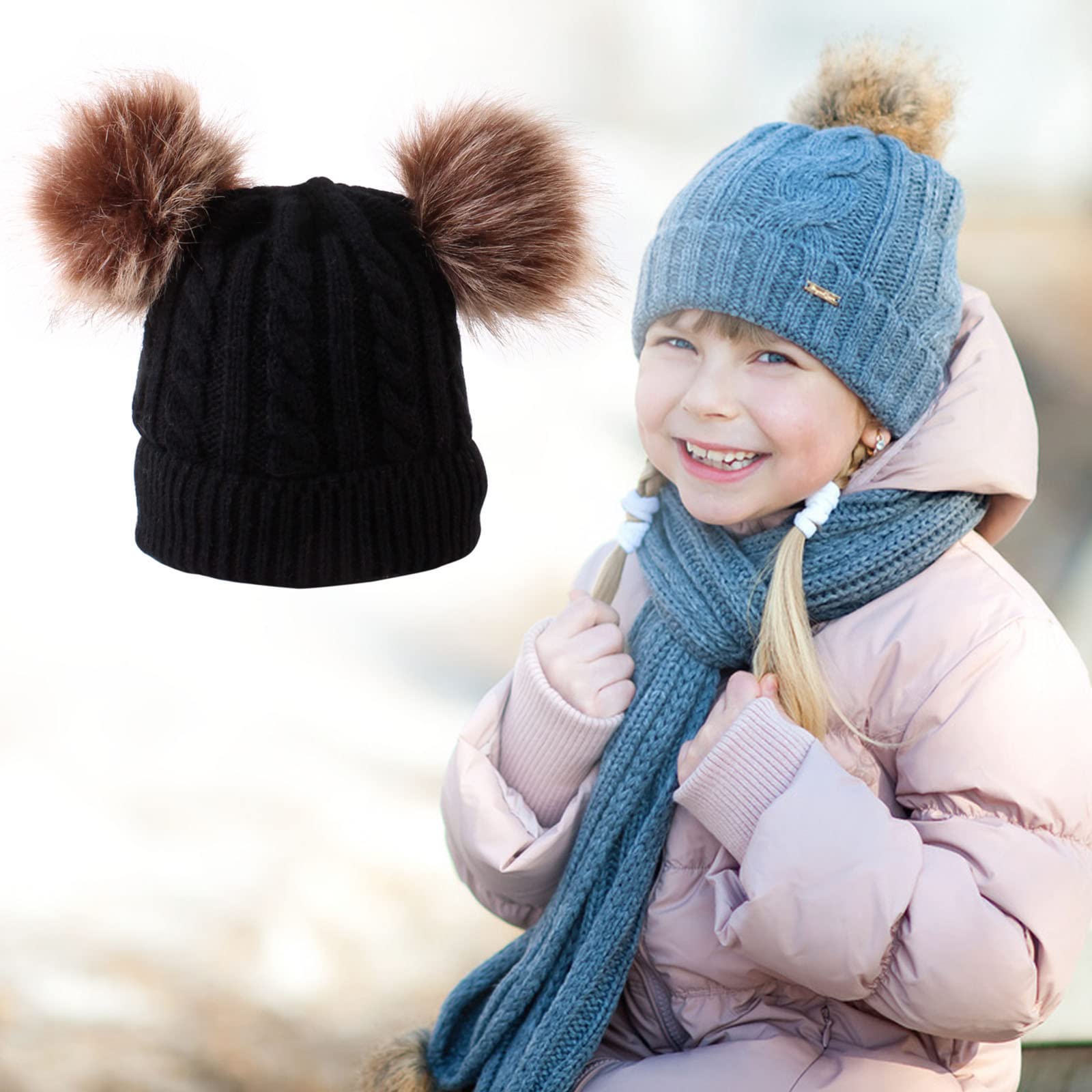 Zimowa Ciepła Czapka Bawełniana Farbowana Dla Chłopców Dziewczęta Czapka Z Dzianiny Dziecięce Czapki Zimowa Czapka Dla Malucha Dziecięce Nauszniki/Black/One Size