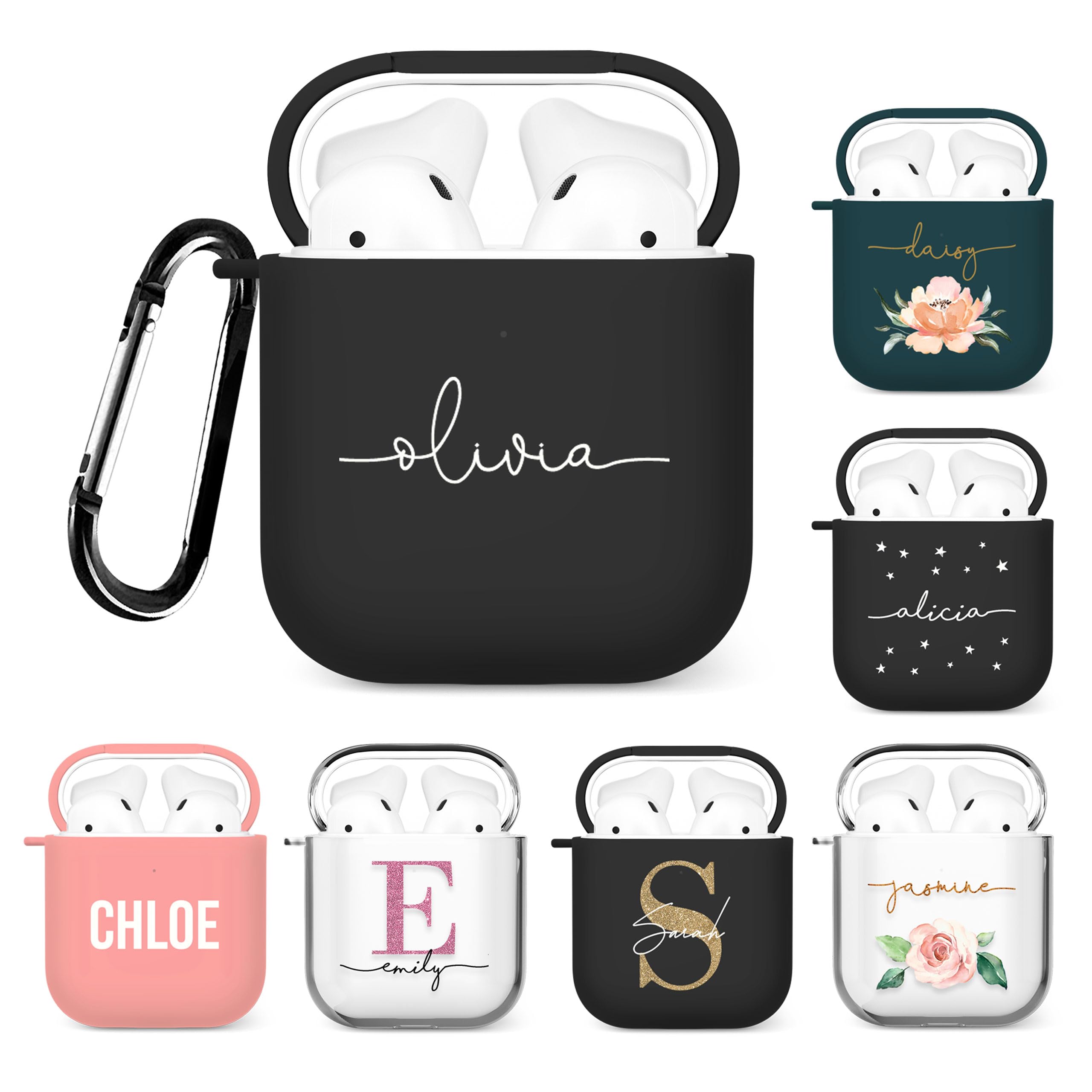 Tirita Personalised Custom Case Compatible with Apple AirPods 4th gen, Support Wireless Charging, with Carabiner, Front LED Visible [08- Rose Gold Monogram] — view 35