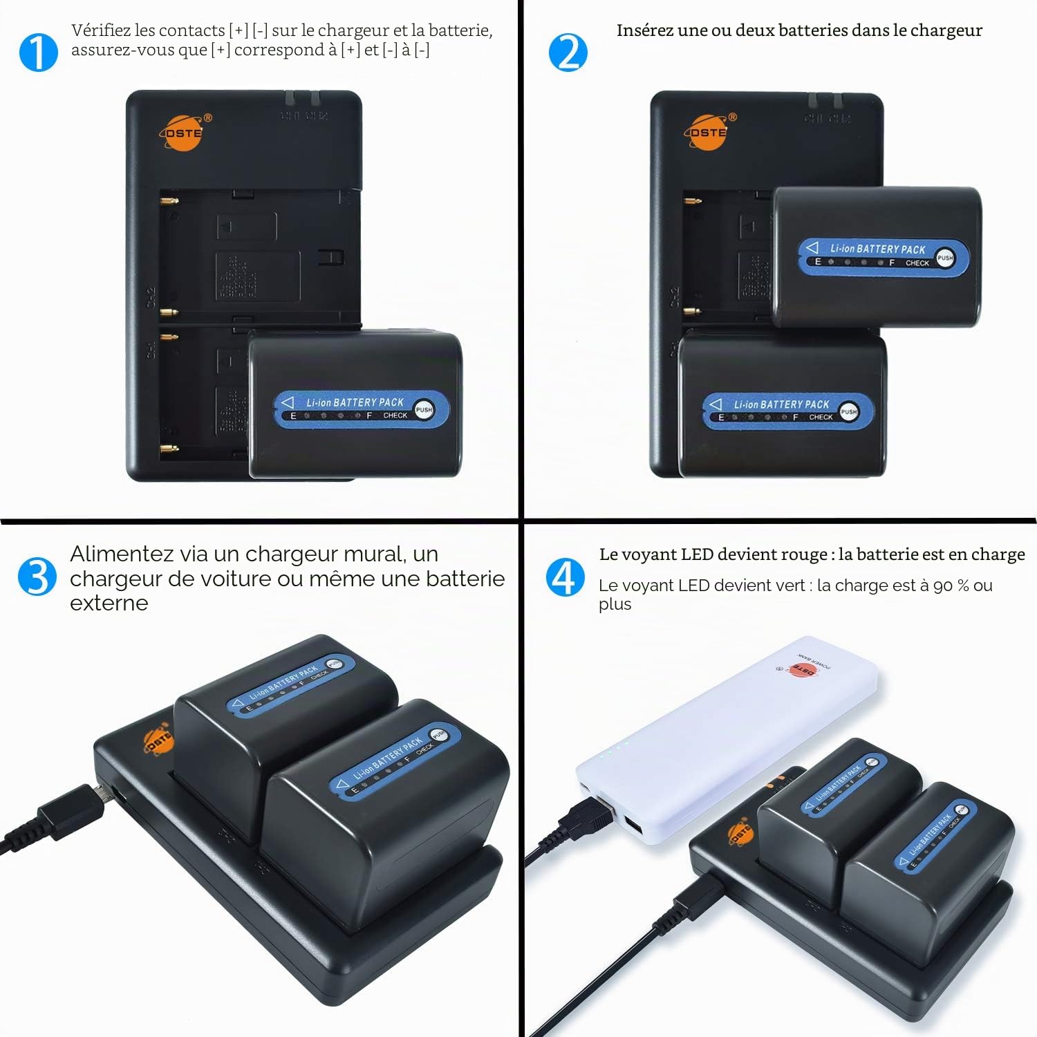 NP-FM70/QM71D/NP-QM71 Lot de 2 batteries de rechange rechargeables et chargeur double compatible avec Sony NP-F550, F750, F970, FM55H, FM500H, HVL-IRM, HVL-ML20M, HVR-A1U, npf, etc.