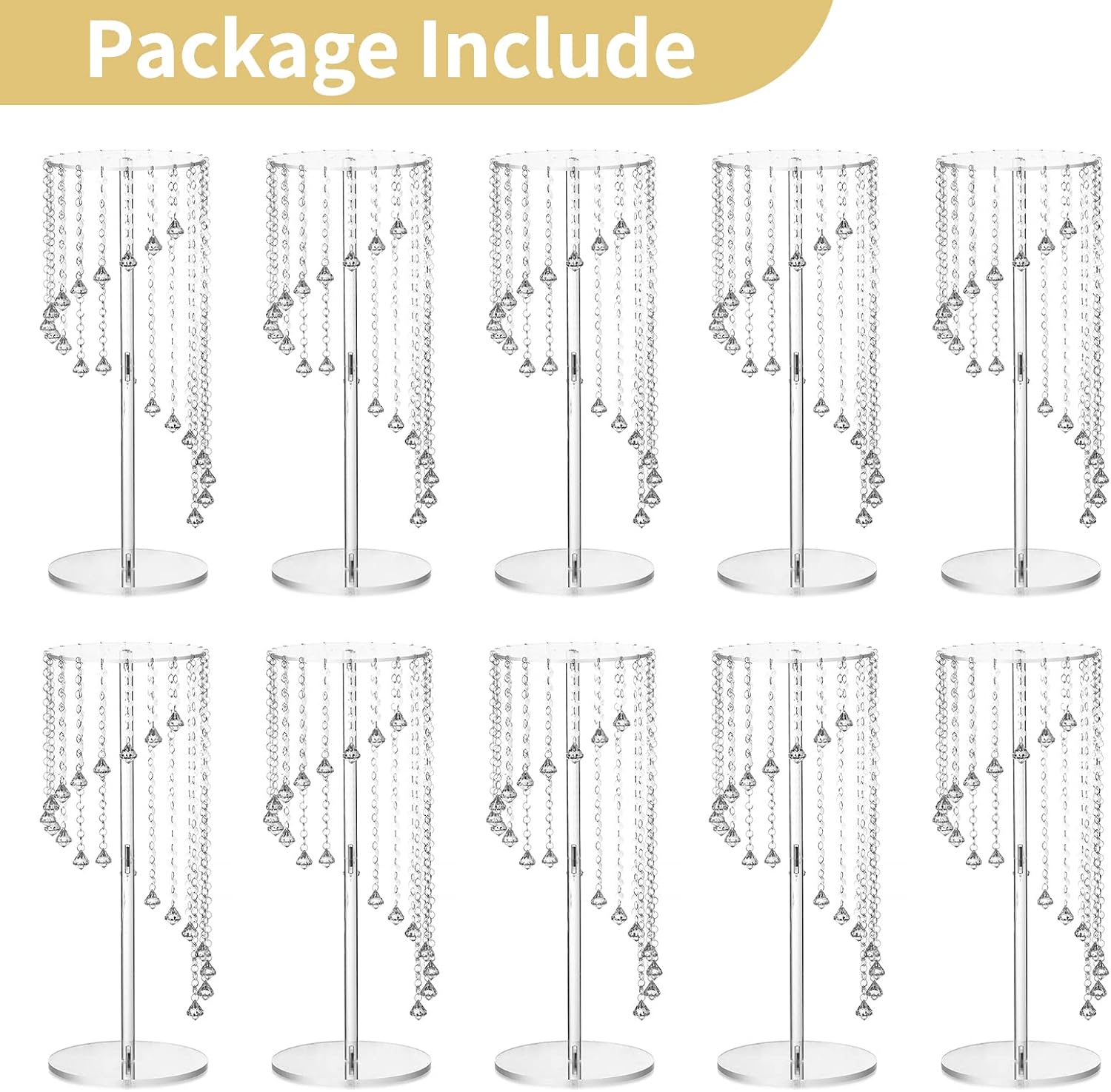 Nuptio Flower Vases Wedding Centerpieces - 10 Pcs 23.6 inches Tall Acrylic Vase Stands for Crystal Centerpiece Table Decorations - Elegant Geometric Flowers Stand for Party Weddings Tables Decoration