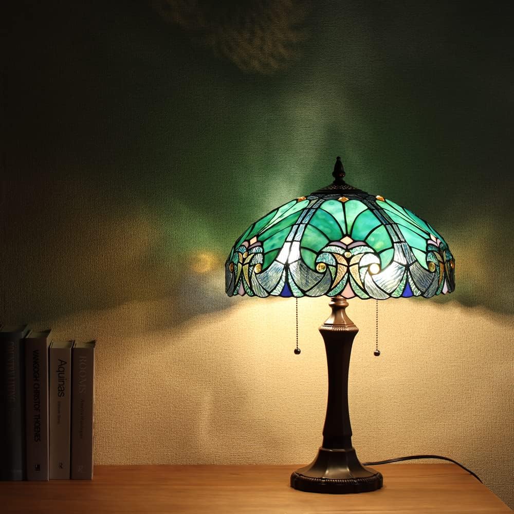 Tiffany Table Lamp and Reading Floor Lamp for Living Room and Bedrom Stained Glass Lamp Shade Set of 2