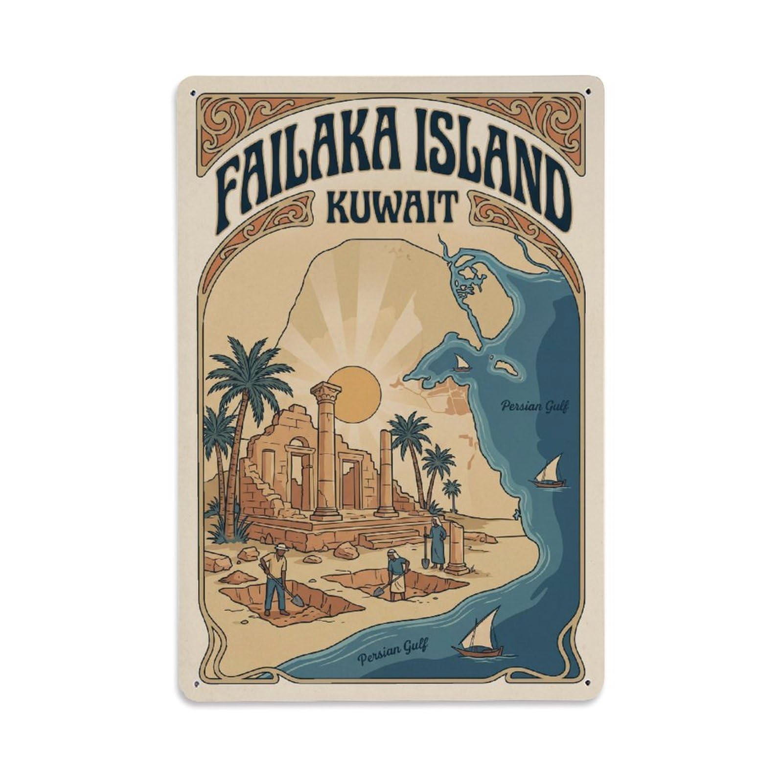 Metal Tin Sign Travel Retro Kuwait Failaka Island