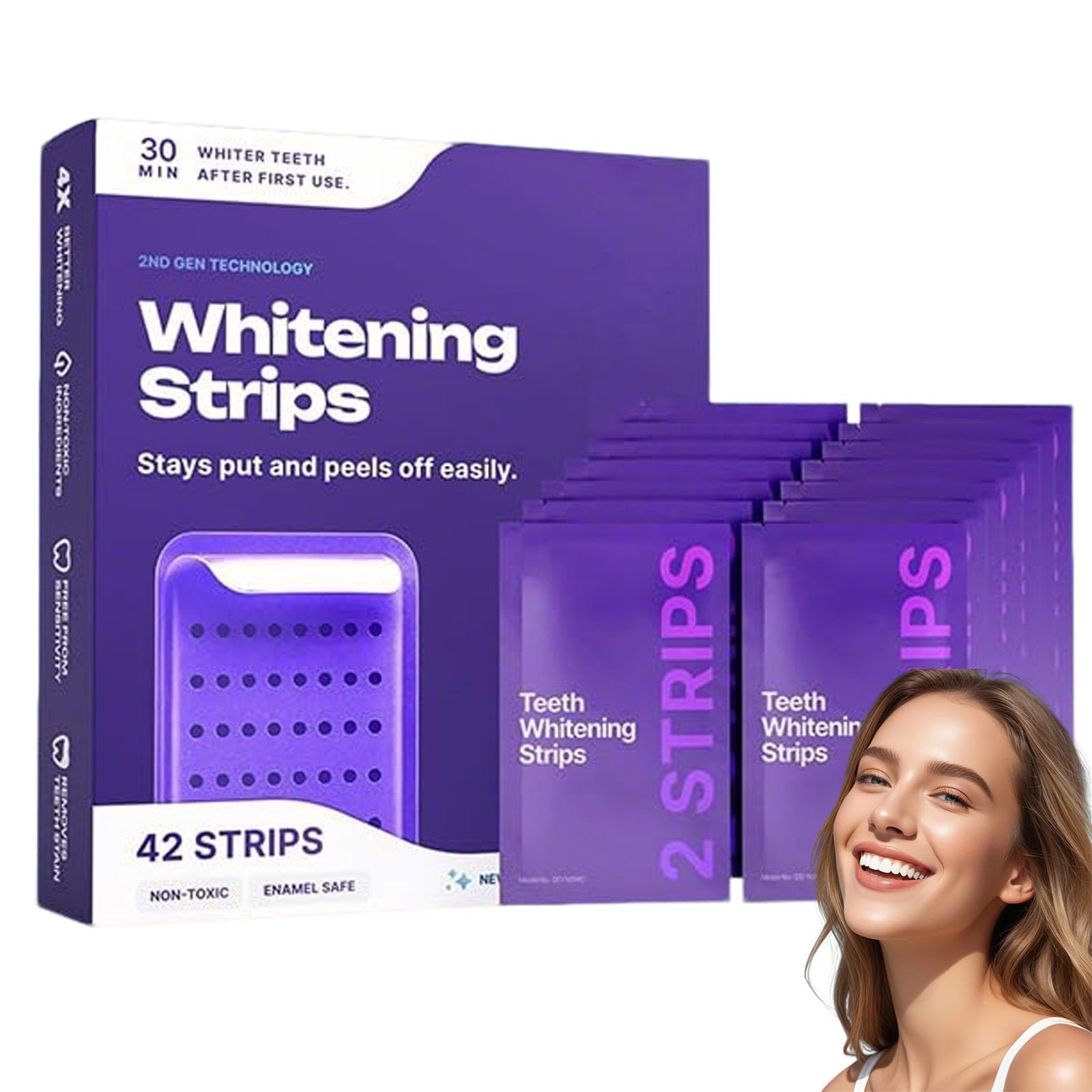 Strisce sbiancanti viola per denti, 42 pezzi Teeth Whitening Strips, Teeth Whitening Strips Dall'interno, At-Home Kit sbiancante, Sensitivity Free, per Macchie da Caffè, Vino, Fumo