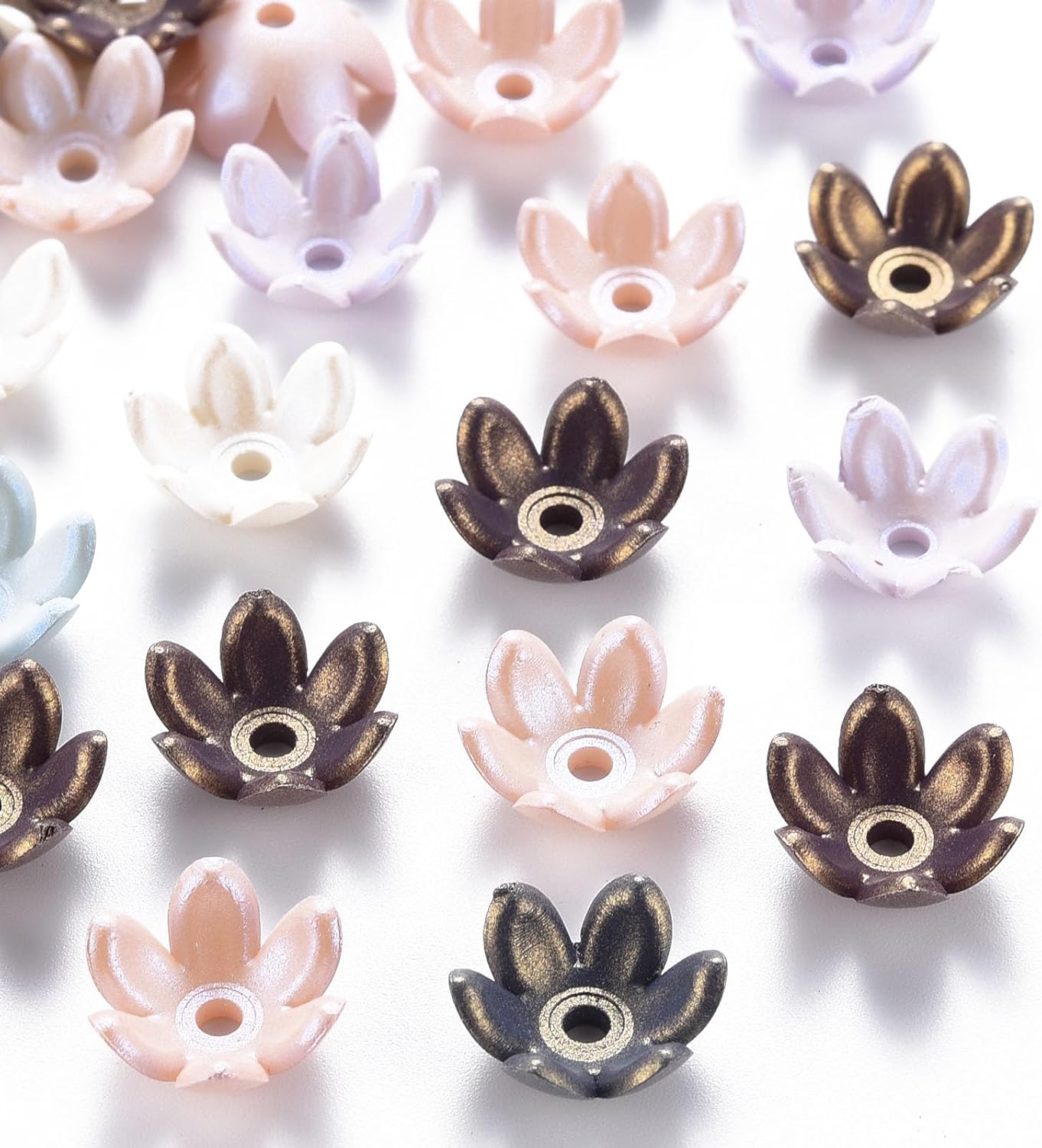 LiQunSweet 1650 pcs Random Color Acrylic Lotus 6-Petal Flower Beads End Caps Mini Summer-Themed Floral Spacer Beads for Jewelry Making DIY Earring Bracelet Keychain