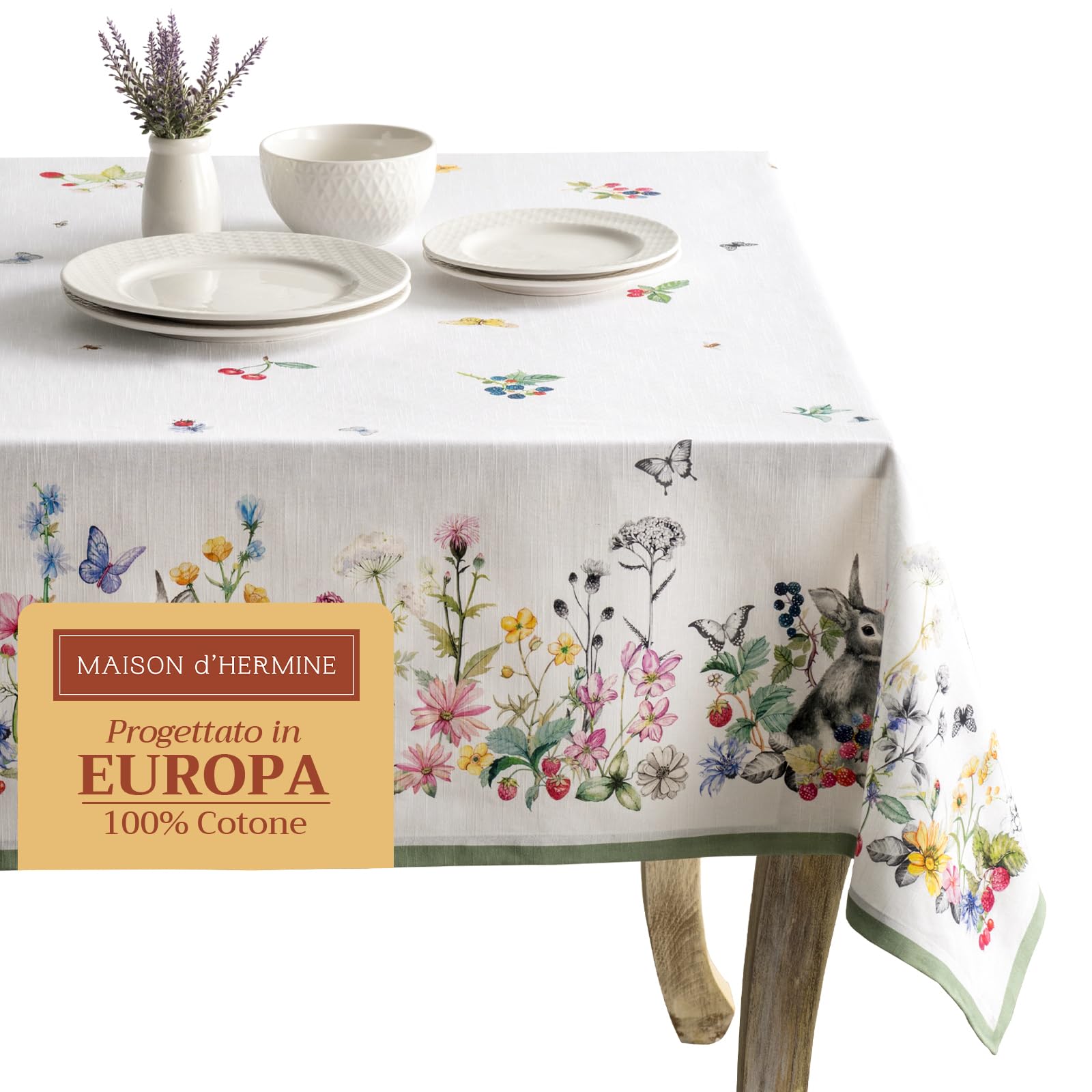 Maison d' Hermine Table Cloth Rectangle Table 100% Cotton 180 cm x 140 cm Tablecloth Reusable Everyday Use for Dining Farmhouse Home Party Festive Hotel Kitchen Spring Summer (Printemps)