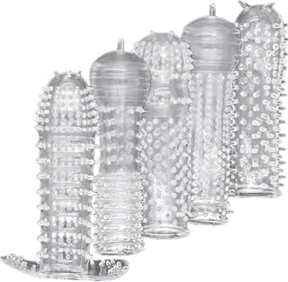 Transparent New Threaded mace Condom Male Condom Adult Lock fine Ring Extended Sleeve Crystal Sleeve (Medium)