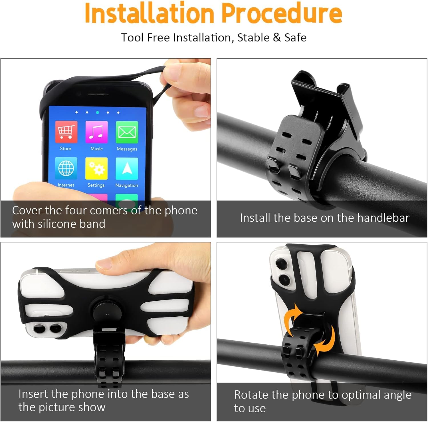 Porta Cellulare Bici, Universale Supporto Smartphone per Bici 360° Rotabile, Staccabile Telefono Porta per MTB Moto Bicicletta Compatibile con iPhone 17/16/15/14, Smartphone 4.5"-7.0" (Nero-4)