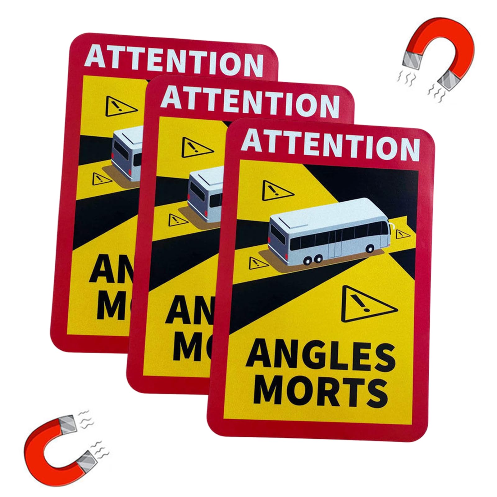 3 Stück Toter Winkel Aufkleber, Magnetische Warnschilder Achtung, Attention Angles Morts Aufkleber, 17x25cm Wasserdicht Autoaufkleber mit UV Schutz für Bus und Wohnwagen