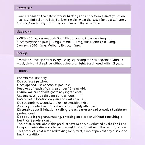 Miniatura 8 de Parches NAD+ NMNH, resveratrol  Antienvejecimiento y metabolismo  Absorción mejorada y apoyo a la salud  Parches NAD + para mujeres y hombres