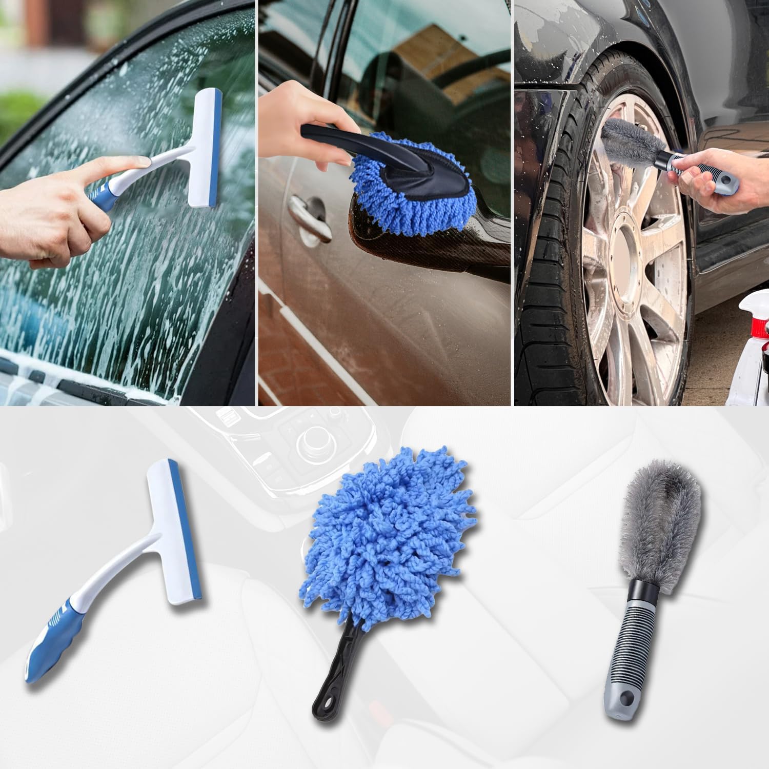 Seal Skin Covers 6pcs Car Wash Kit, Complete Car Wash Bucket Set with Brush, Microfiber Cloth Car Washing Accessories - Car Cleaning Supplies Kit - Ideal for Car Washing Kit & Motorcycle Wash