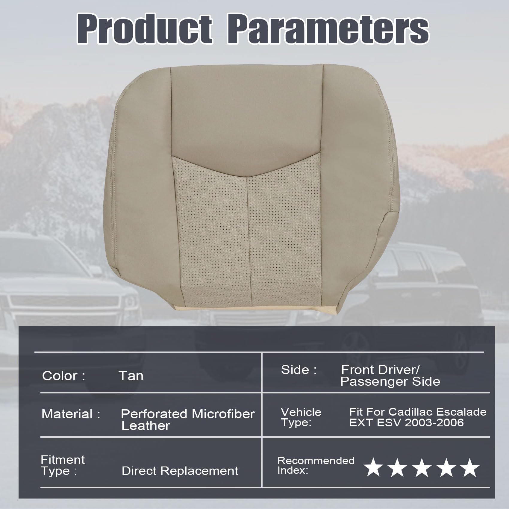 Priprilod Perforated Tan #152 Leather Driver Side Bottom Replacement Seat Cover Compatible with Cadillac Escalade EXT ESV 2003 2004 2005 2006