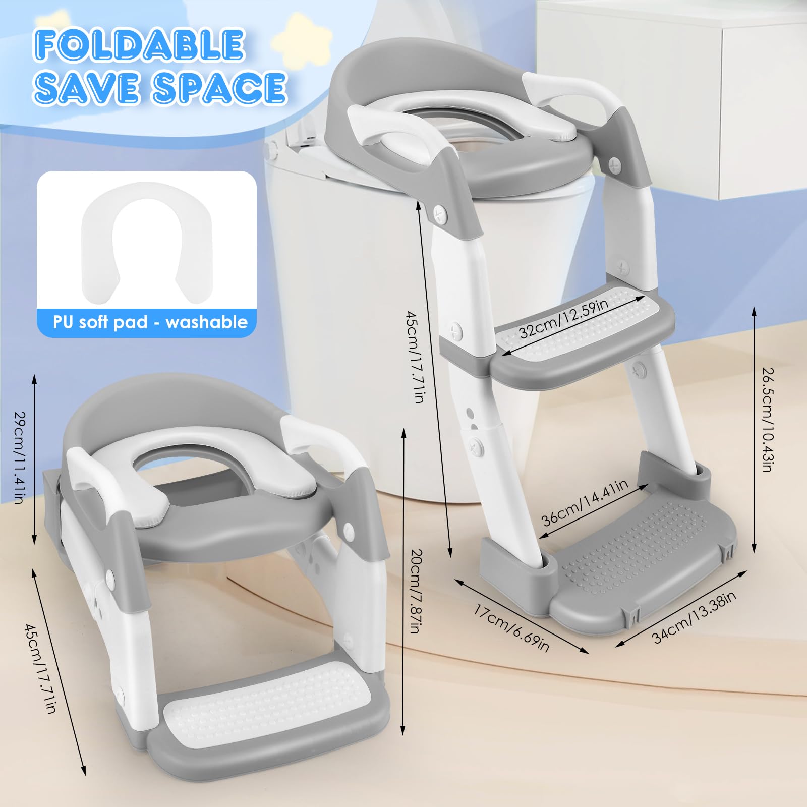 Sedile WC 2 in 1 per bambini con scale, WC aggiornato, per ragazzi e ragazze, con scale con orinatoio e paraspruzzi, regolabile in altezza, pieghevole, per bambini dai 1 ai 7 anni in su