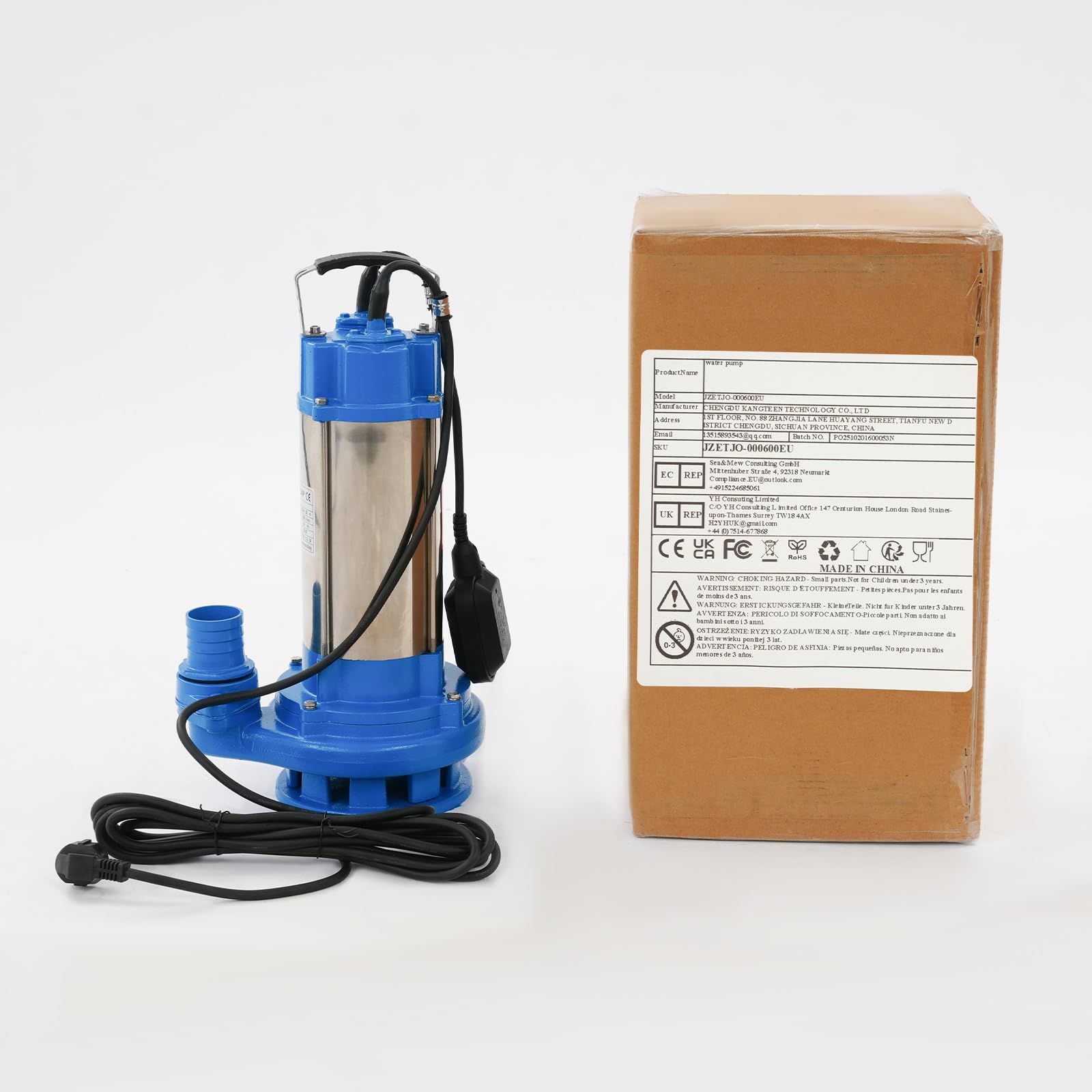 Pompa per acque sporche in acciaio inox, 2200 W, pompa sommersa per cantina, giardino e piscina, con interruttore a galleggiante, IP68, portata 26 m³/h, altezza di portata 25 m