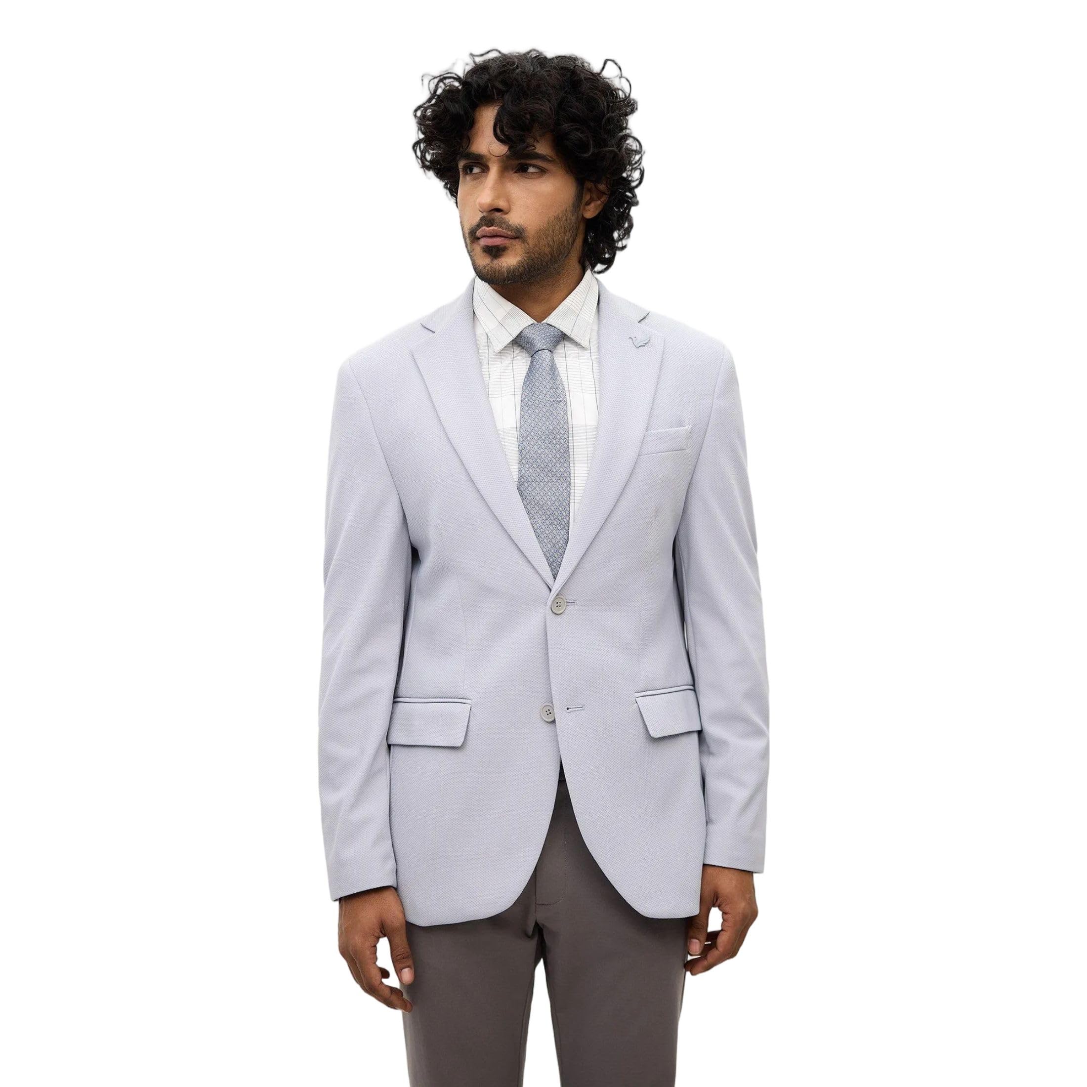 blackberrys Men's Light-Grey Textured Slim-Fit Blazers |Office Wear-picture-50