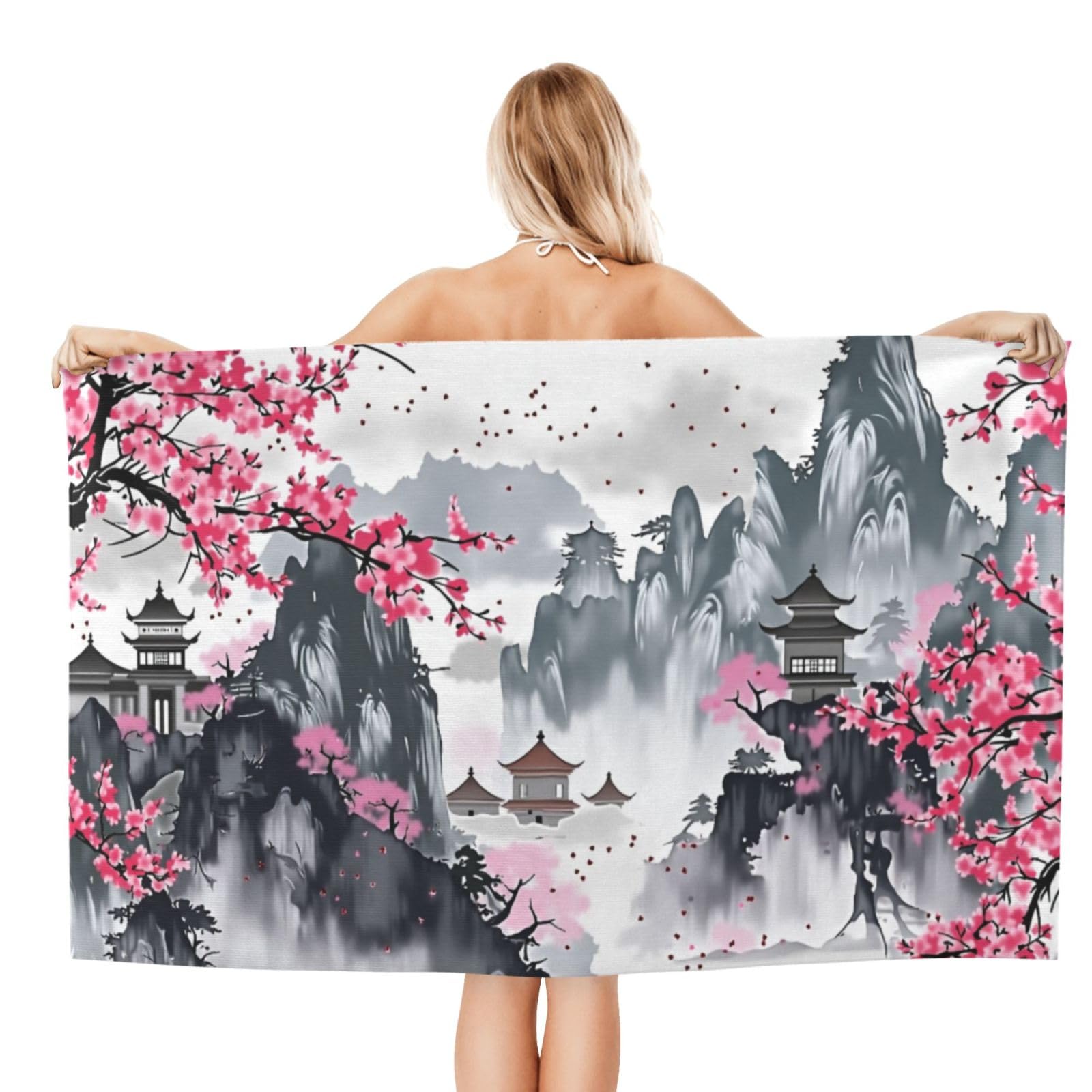 Anceky Beach Towel for Women, Oriental Landscape Sand-Free Microfiber Ultra Soft Lightweight Bath Towels for Outdoor Bathroom Swimming 32"X52"