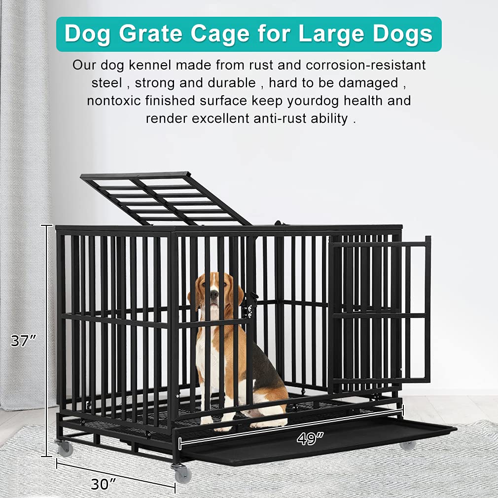 Dkeli Heavy Duty Dog Crate 48 Inch Strong Metal Dog Kennel and Crate