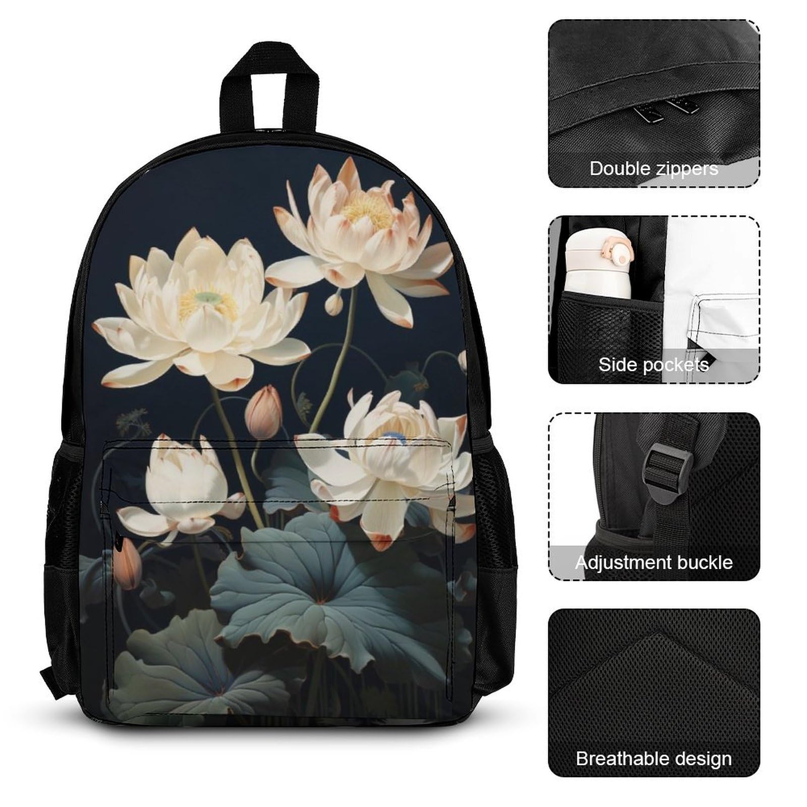 Sac à Dos Fleur CP Garçon avec Sac Déjeuner et Trousse, Ensemble Cartable Lotus Primaire pour Sorties Quotidiennes