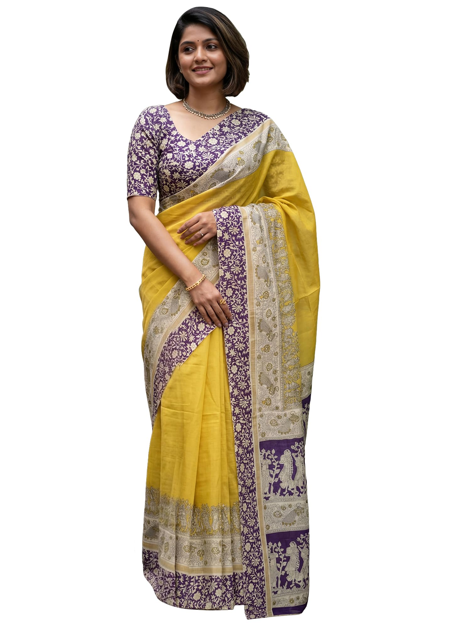 Women's Cotton Botanical Print Saree With Unstitched Blouse Piece | saree for women | cotton saree for woman | Handloom Saree | summer sarees (MINAXI12801_SMC_Parent)-image-35