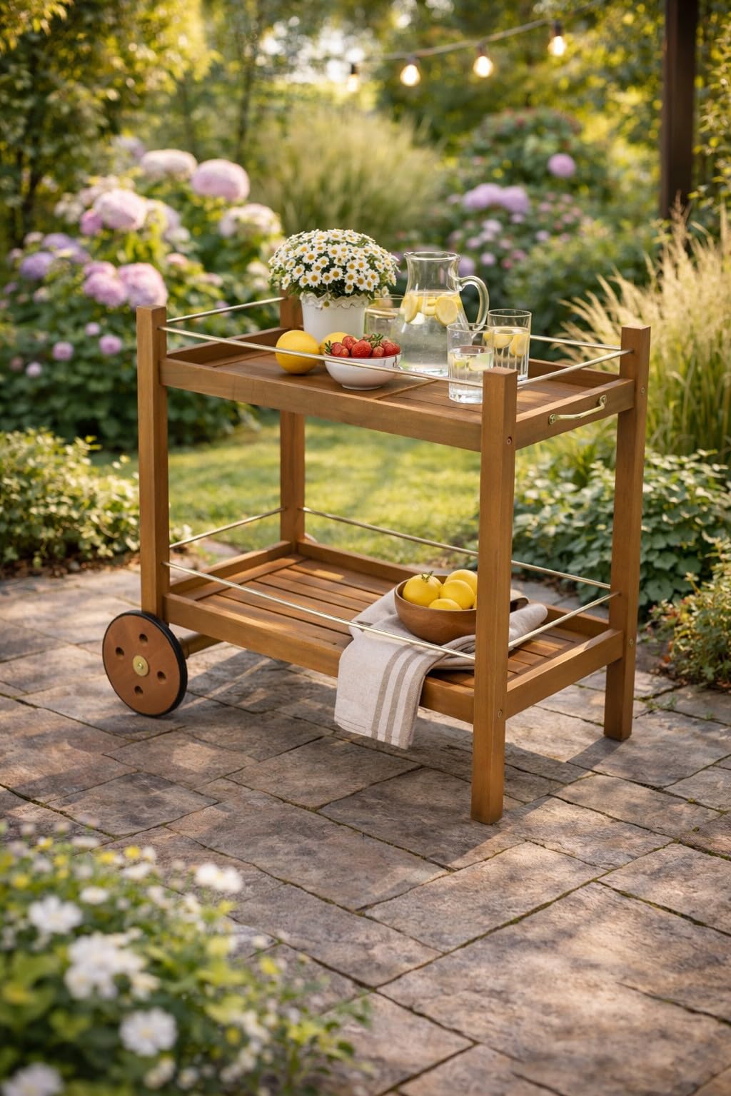 DEGAMO Barwagen Servierwagen Cape TOWN92x84x83cm, Zwei Ebenen, Holz Akazie braun geölt, Outdoor